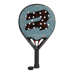 Padel tennis racket with Royal Padel Anniversario Hybrid branding in pale blue and black with orange line design on a white background
