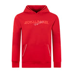Royal Padel red hoodie with white logo branding on a white background