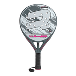 Grey Royal Padel racket with pink 'WHIP' branding on a white background.
