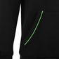 Close-up of a black Royal Paddle Hoodie showing green piping detail on pocket.