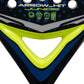 Black, blue and green junior Adidas padel tennis racket, zoomed in