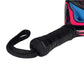 The handle of a black, pink and blue Adidas junior padel tennis racket.