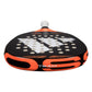 Black and orange Adidas padel tennis racket with a white logo.
