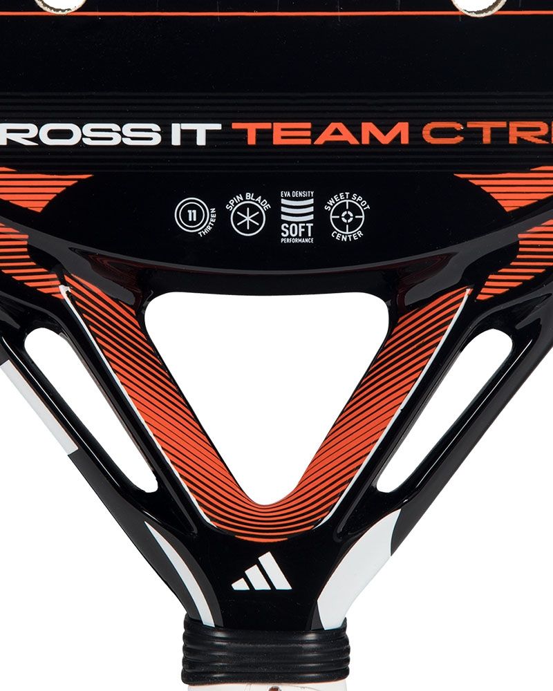 Close up of an Adidas Cross IT Team Ctrl 2026 padel racket on a white background.