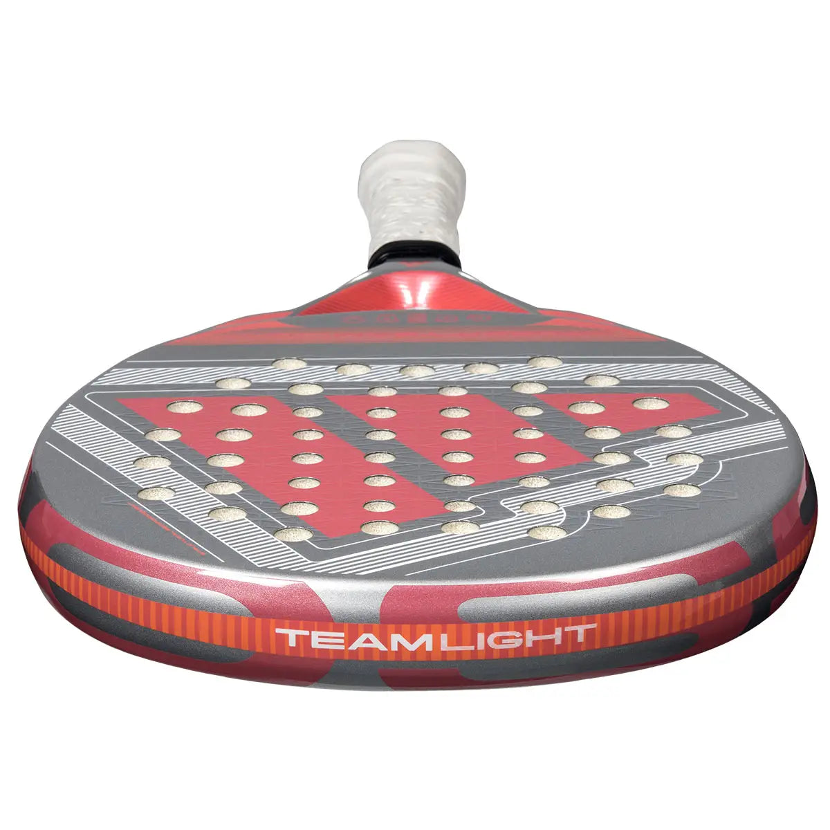 The top of a grey 2026 Adidas padel racket with red branding on a white background.