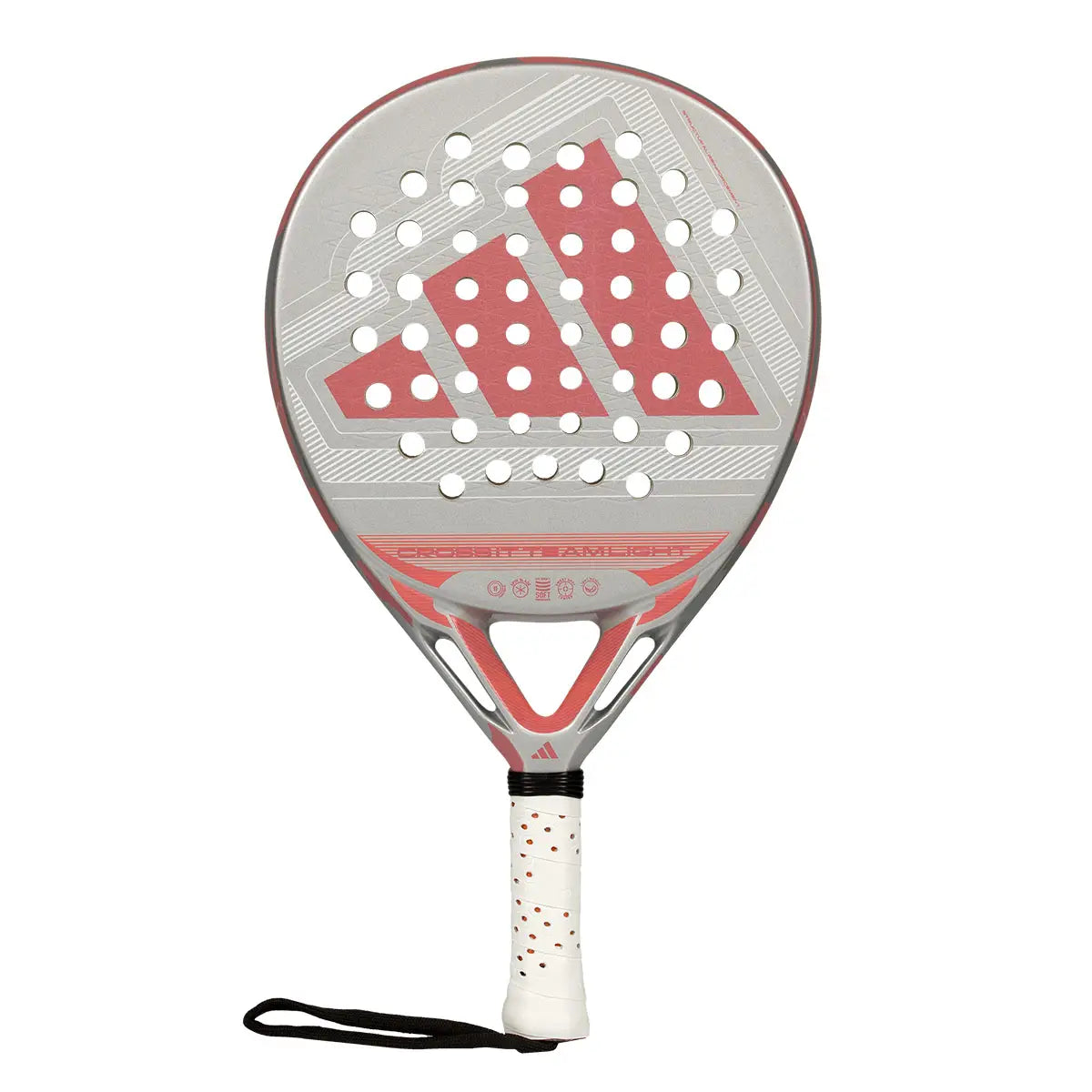 A grey 2026 Adidas padel racket with red branding on a white background.