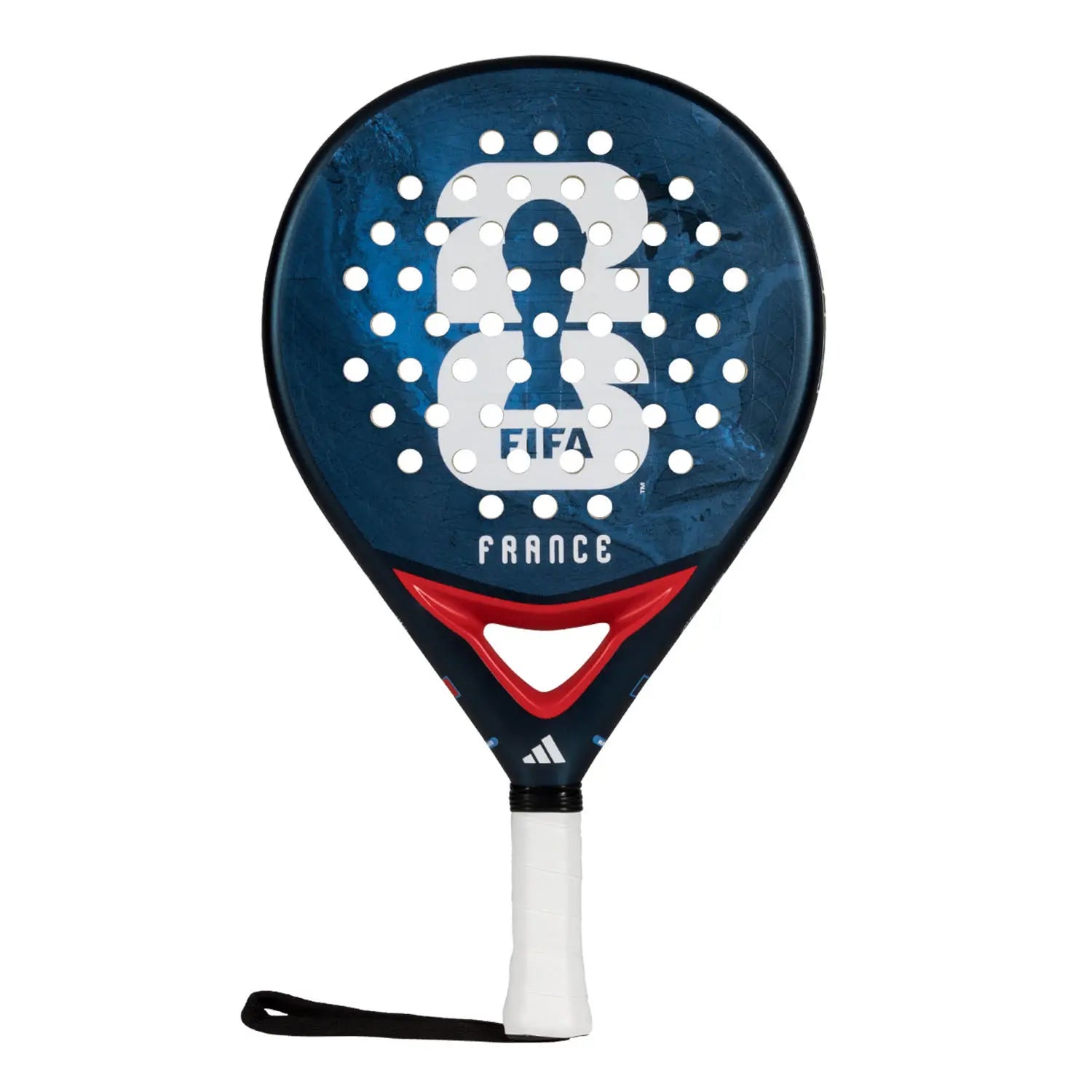 A limited edition 2026 World Cup blue Adidas padel racket for the France national team, with the World Cup trophy on the face.