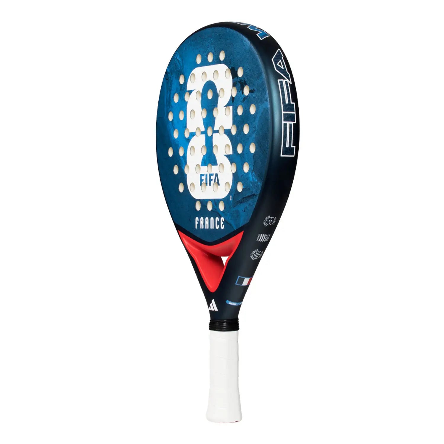 A limited edition 2026 World Cup blue Adidas padel racket for the France national team, with the World Cup trophy on the face.