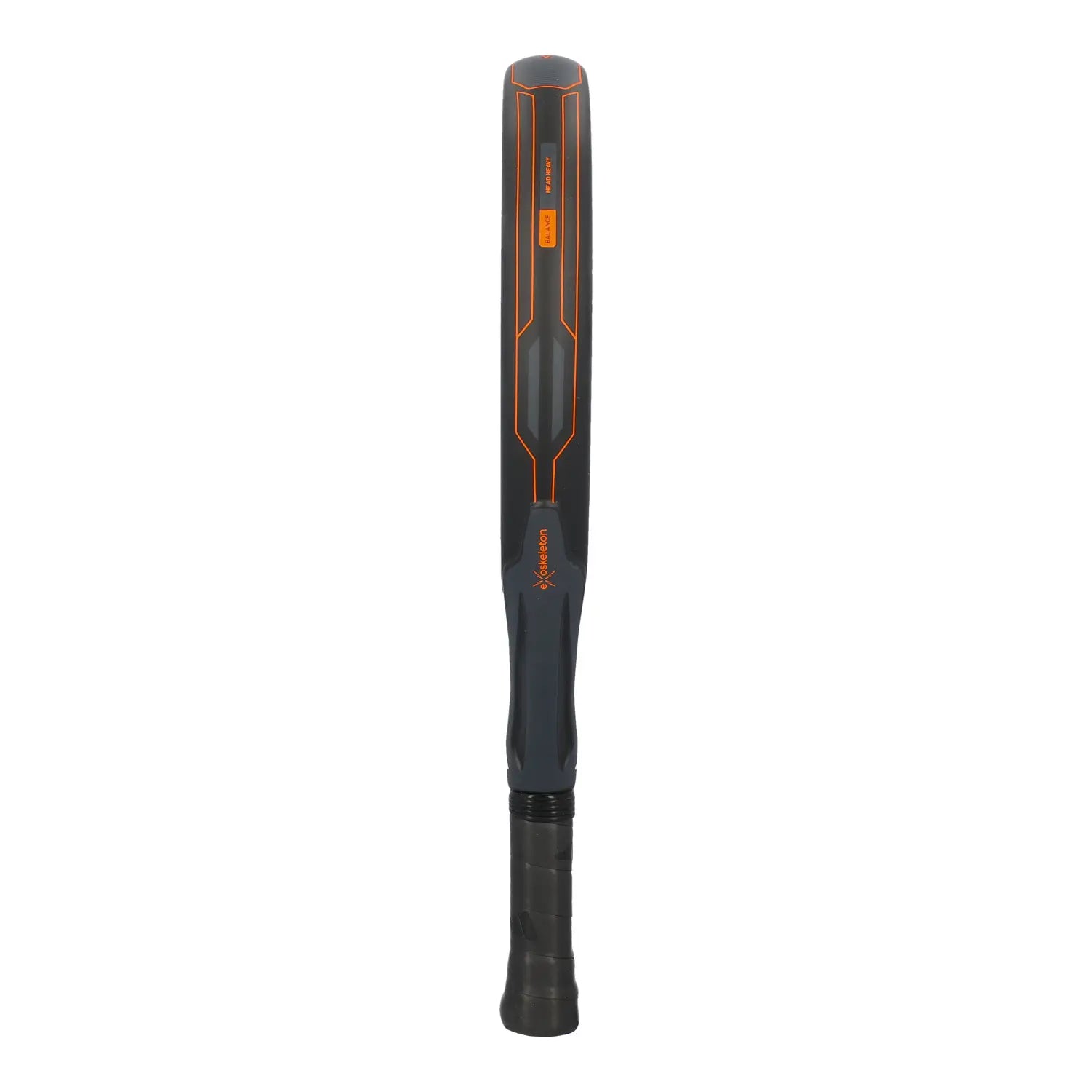 The side of a black Adidas Kardex padel racket on a white background.