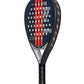 Blue and orange Adidas padel racket on a white background.