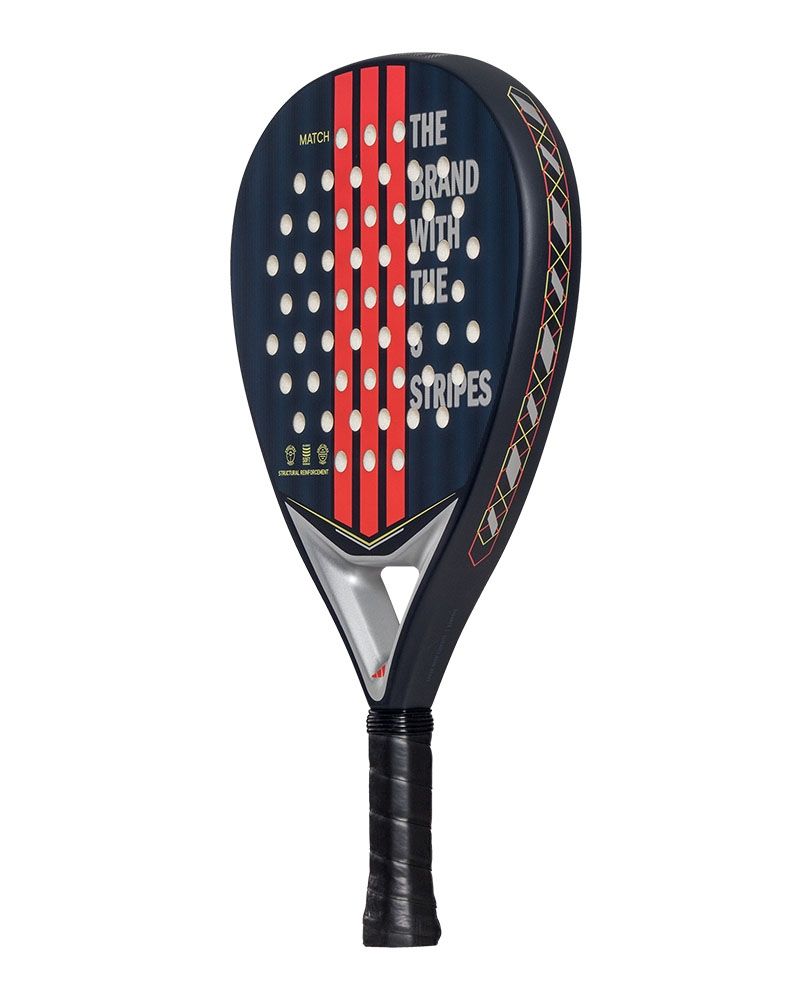 Blue and orange Adidas padel racket on a white background.