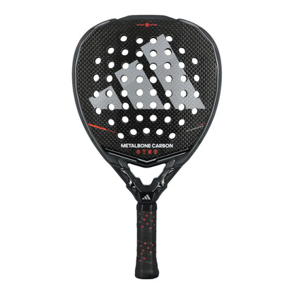 A black Adidas Metalbone 2026 padel racket with orange detailing on a white background.