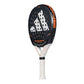 A black Adidas Metalbone padel racket with orange branding on a white background.