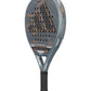 Grey and orange Adidas padel racket on a white background.