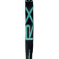 Side of an Adidas padel racket with green and black design on a white background.