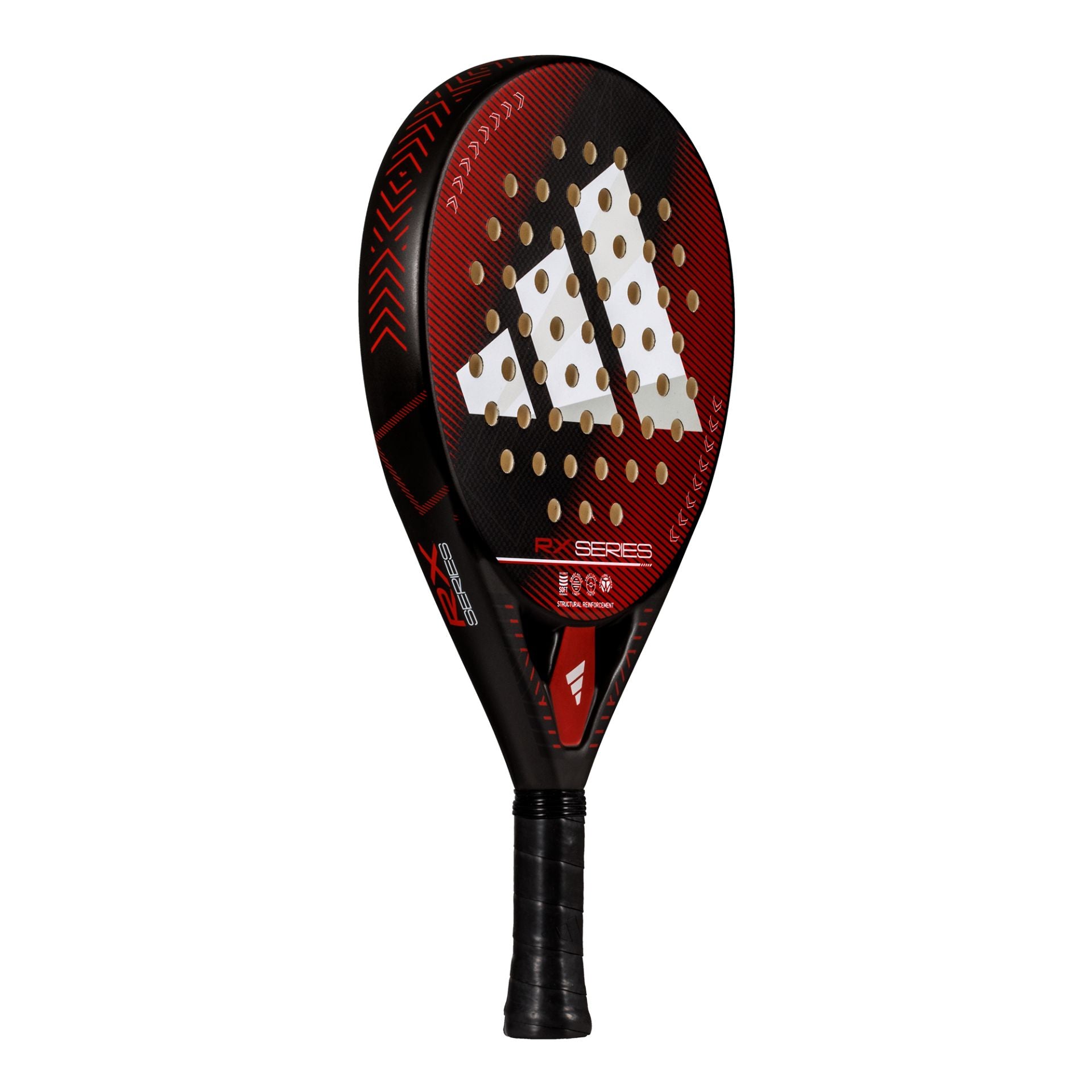 Red Adidas paddle racket on a white background