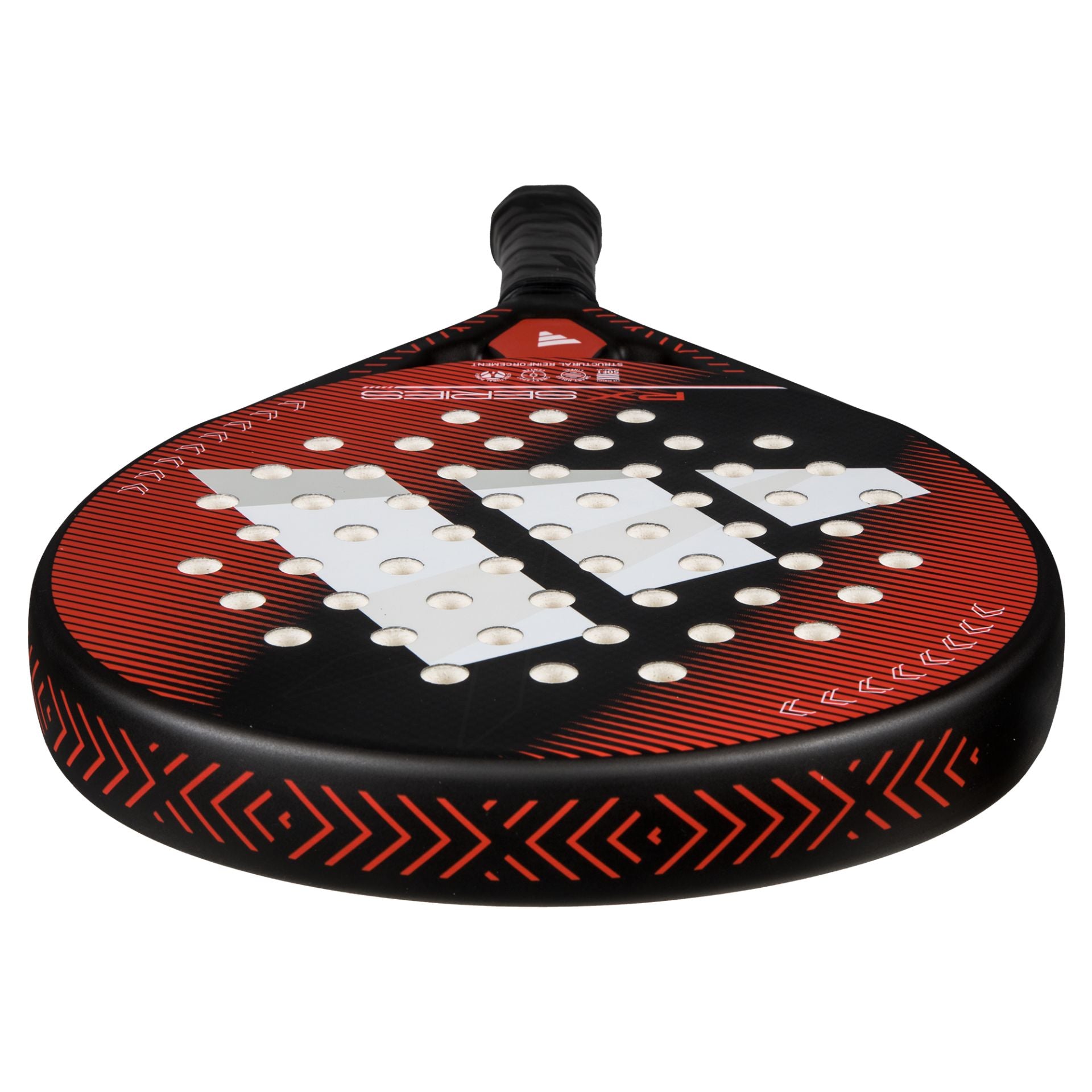 Adddas Paddle with red and black design on a white background