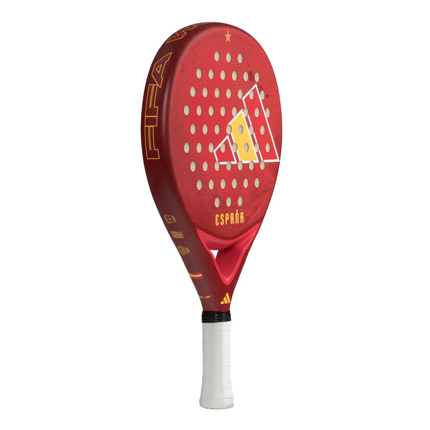 A limited edition 2026 World Cup red Adidas padel racket with yellow branding for the Spain national team.