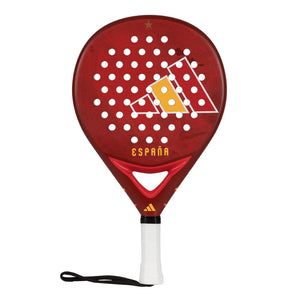 A limited edition 2026 World Cup red Adidas padel racket with yellow branding for the Spain national team.