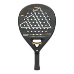 A black Adidas Velara padel racket on a white background.