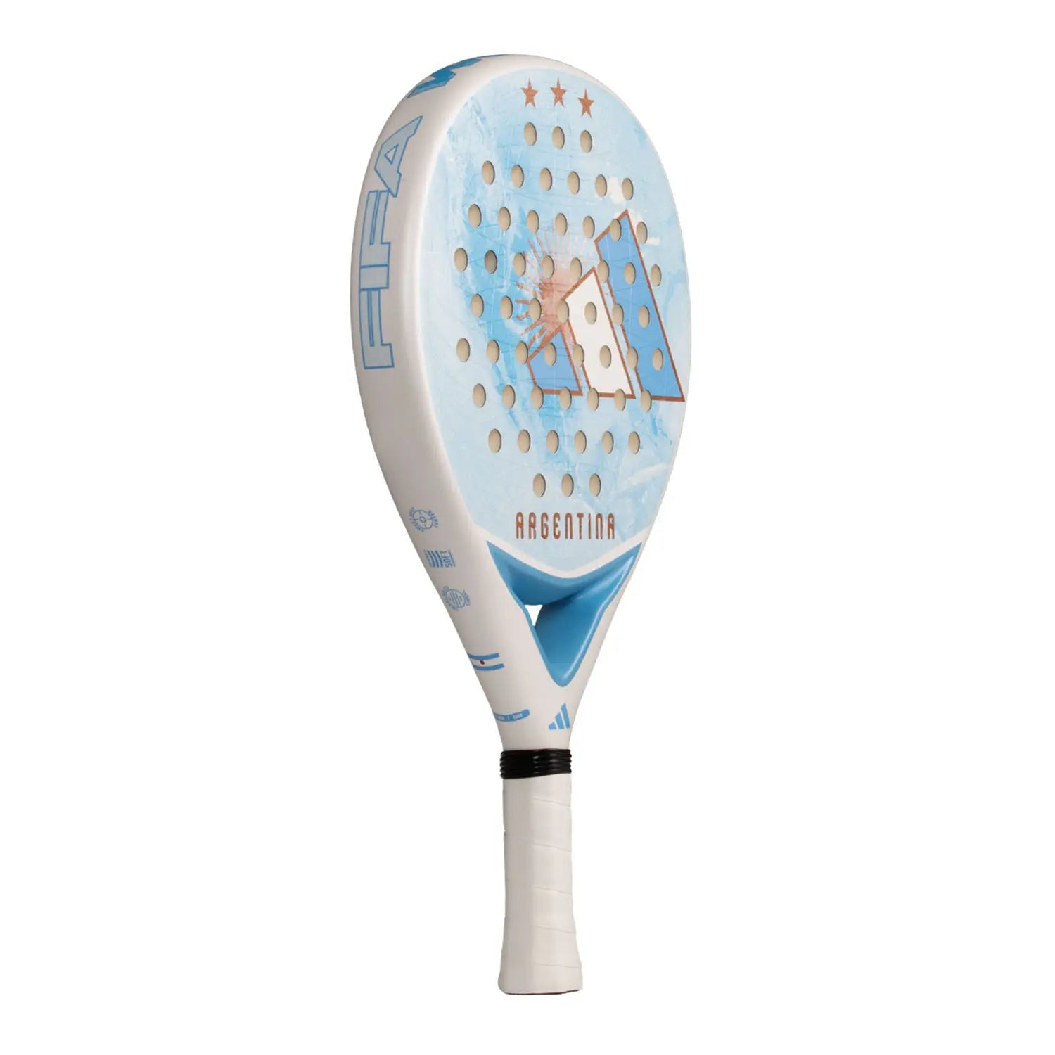 A limited edition 2026 World Cup light blue Adidas padel racket with white branding for the Argentina national team.