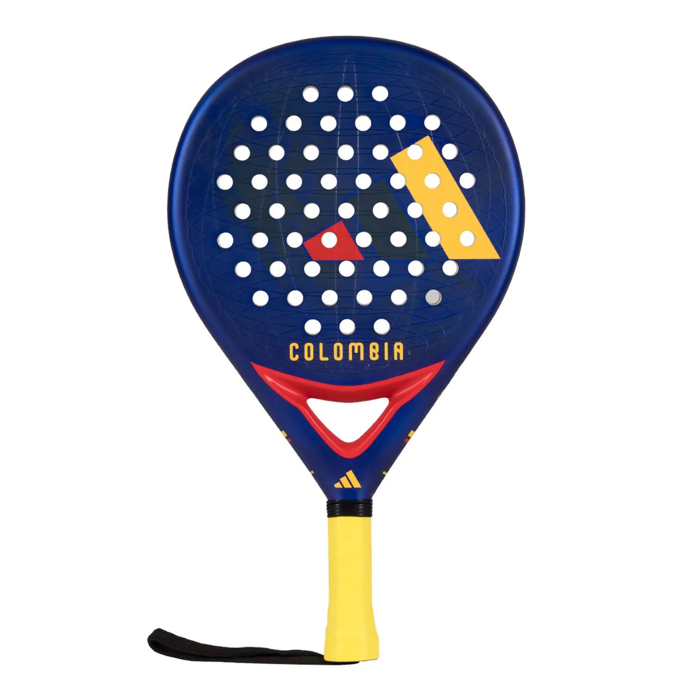 A limited edition 2026 World Cup blue Adidas padel racket with red and yellow branding for the Colombia national team.