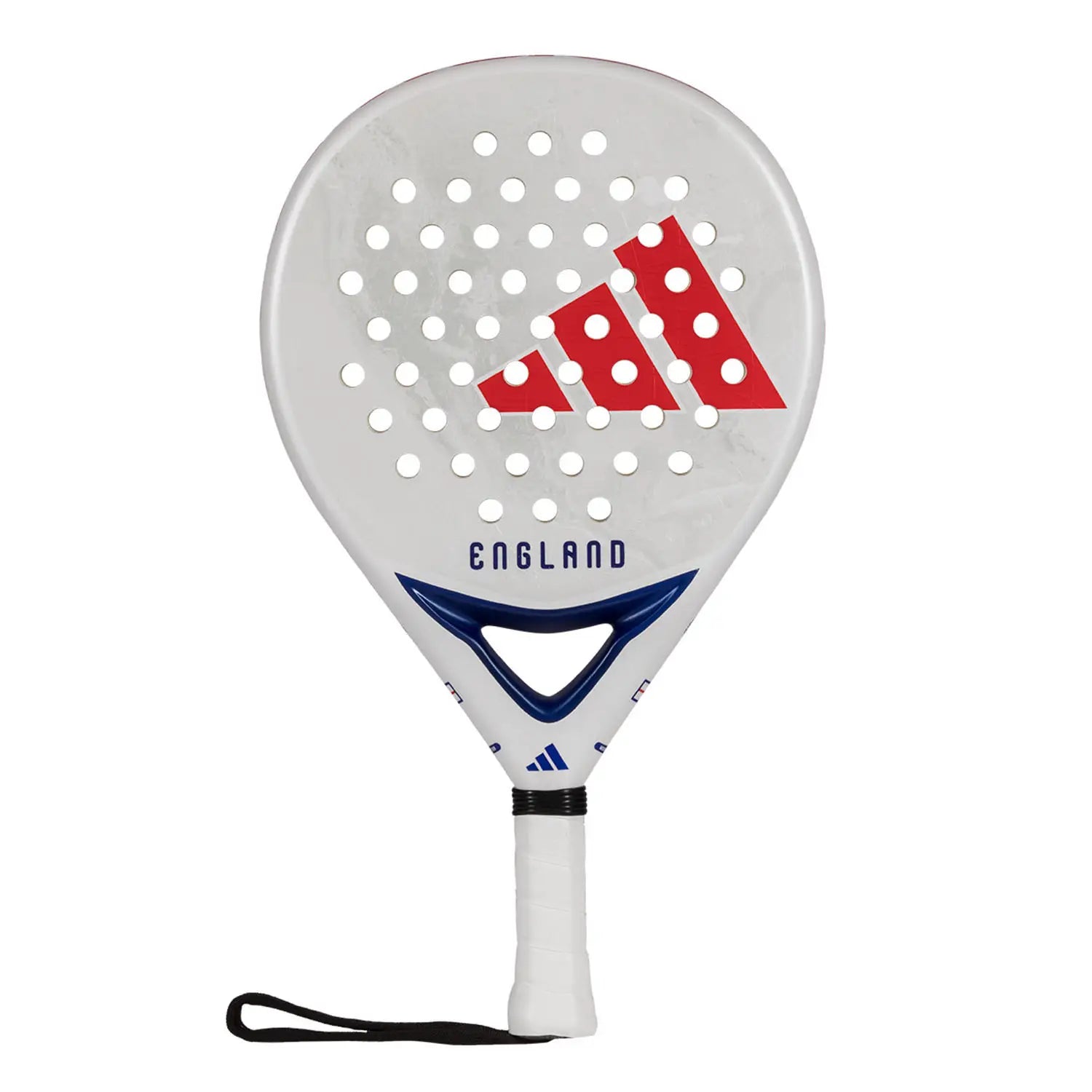 A limited edition 2026 World Cup white Adidas padel racket with red and blue branding for the England national team.