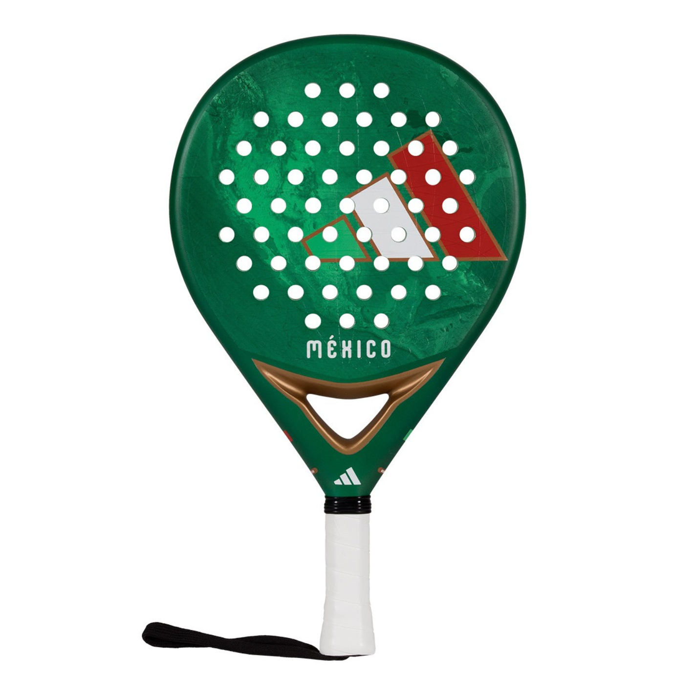A limited edition 2026 World Cup green Adidas padel racket with red and white branding for the Mexico national team.