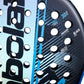 The face of a blue 2026 Babolat padel racket with light blue branding on a white background.