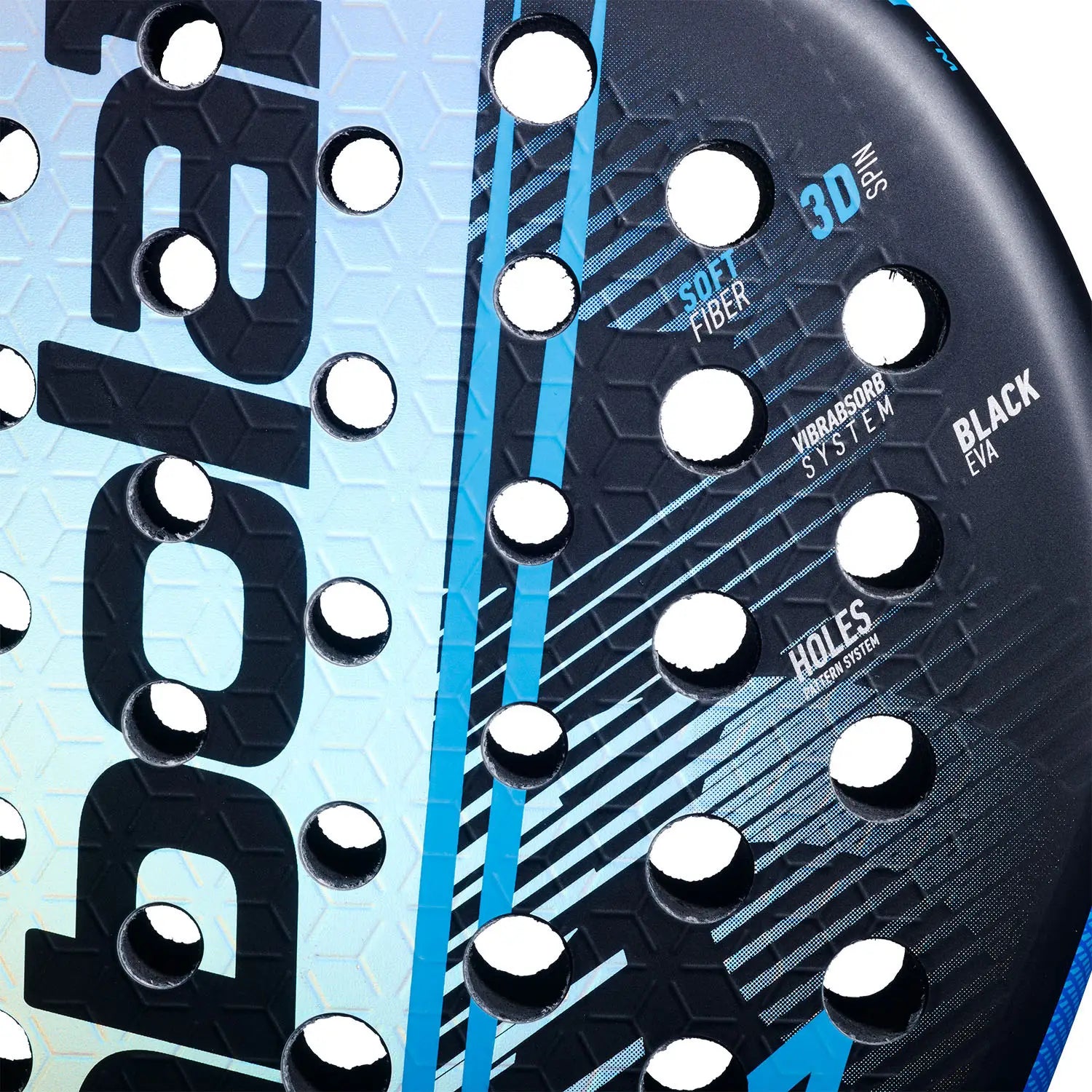 The face of a blue 2026 Babolat padel racket with light blue branding on a white background.