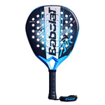A blue 2026 Babolat padel racket with light blue branding on a white background.