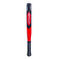 The side of a black, red and white Babolat padel racket on a white background.