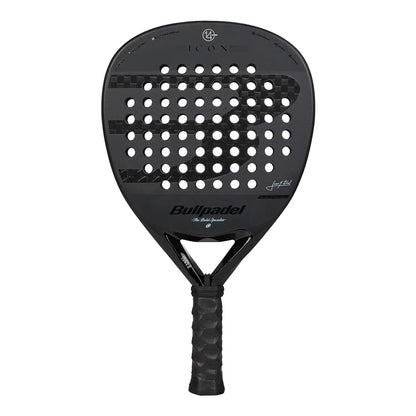 A black Bullpadel 2027 Icon padel racket on a white background.