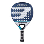 A blue Bullpadel Indiga padel racket on a white background.