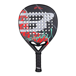 A red and black 2026 Bullpadel padel racket on a white background.
