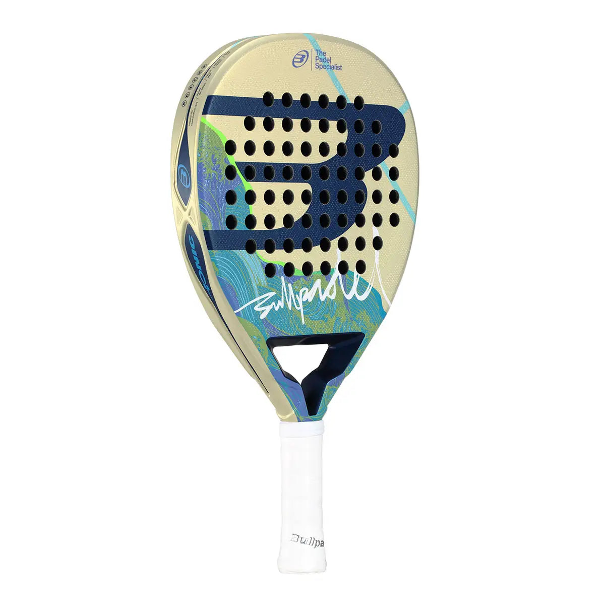 A colourful 2026 Bullpadel padel racket on a white background.