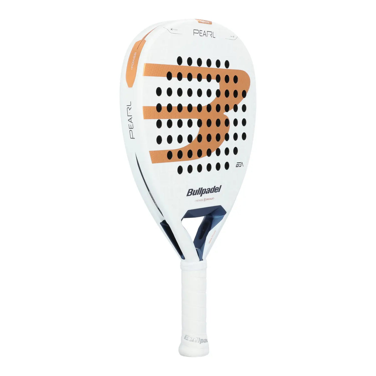 A Bullpadel Pearl 2027 padel racket with gold branding on a white background.