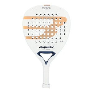 A Bullpadel Pearl 2027 padel racket with gold branding on a white background.