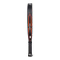 The side of a black Bullpadel padel racket with orange branding on a white background.