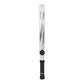 The side of a white junior Bullpadel padel racket with black branding on a white background.