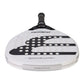 The top of a white junior Bullpadel padel racket with black branding on a white background.