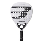 A white junior Bullpadel padel racket with black branding on a white background.