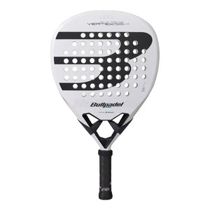 A white junior Bullpadel padel racket with black branding on a white background.