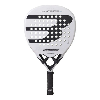 A white junior Bullpadel padel racket with black branding on a white background.