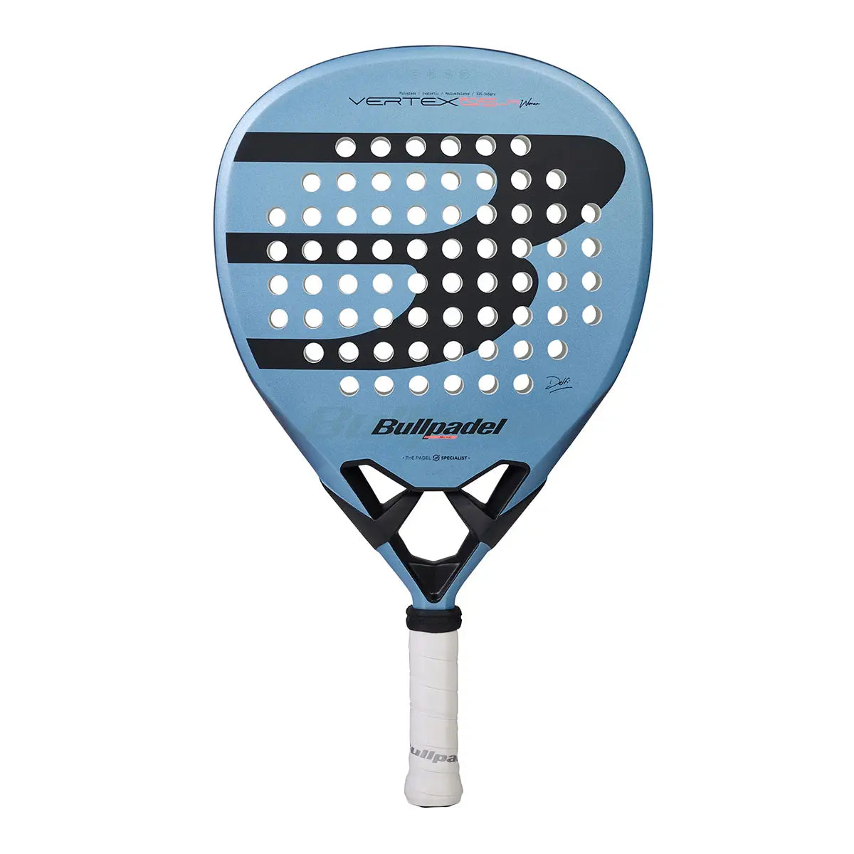A blue junior Bullpadel padel racket on a white background.