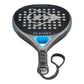 METAL/CYAN/METALLIC SILVER DUNLOP PADEL RACKET ON A WHITE BACKGROUND.