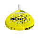 Yellow Dunlop Tristorm Lite padel tennis racket pointing downwards on a white background.