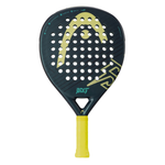 Front view of a blue and yellow HEAD padel tennis racket with bright BOLT branding