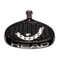 The top of a black Head junior padel racket with a white logo on a white background.