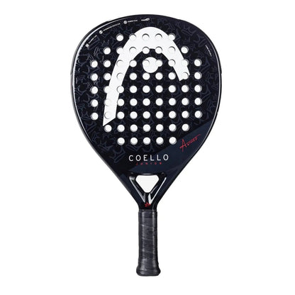 Black Head junior padel racket with a white logo on a white background.